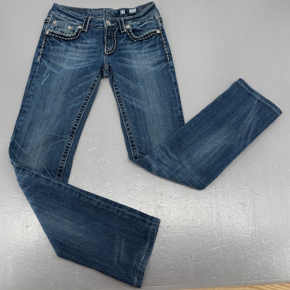 Miss Me Sunny Straight Jeans 27 Kentfield Dark Wash Thick Stitch Y2K JPD1026ST-2